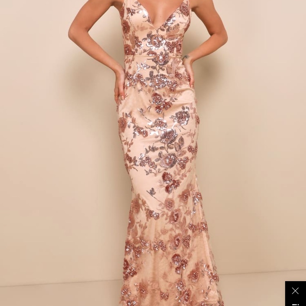 Lulu's Blush and Rose Gold Sequin Prom Dress